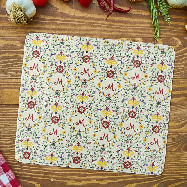 Scandinavian Rosemaling Monogram Pattern Nordic Cutting Board (Creator Uploaded)