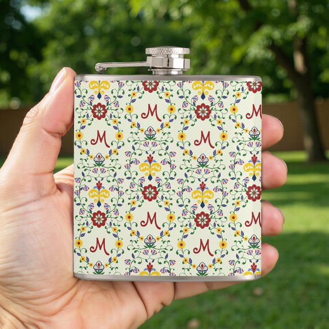 Scandinavian Rosemaling Monogram Pattern Nordic Flask (Creator Uploaded)