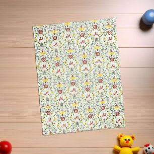 Scandinavian Rosemaling Monogram Pattern Nordic Fleece Blanket