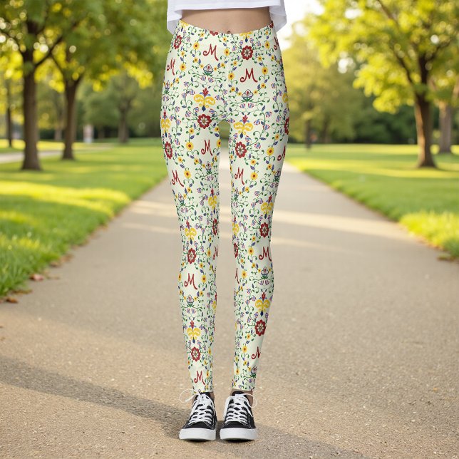 Scandinavian Rosemaling Monogram Pattern Nordic Leggings (Creator Uploaded)