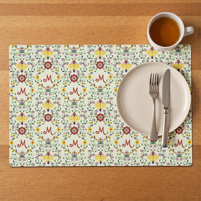 Scandinavian Rosemaling Monogram Pattern Nordic Placemat (Creator Uploaded)