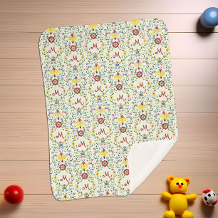 Scandinavian Rosemaling Monogram Pattern Nordic Sherpa Blanket