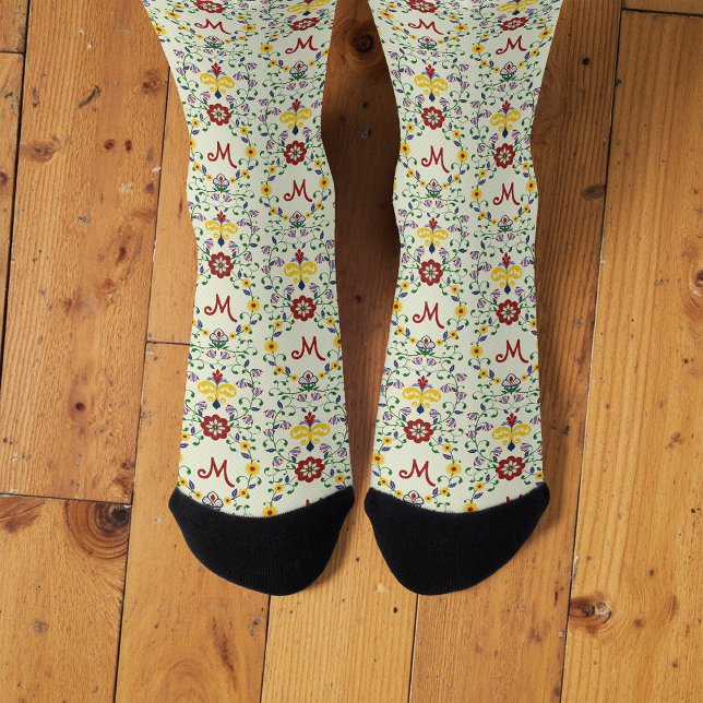 Scandinavian Rosemaling Monogram Pattern Nordic Socks (Creator Uploaded)