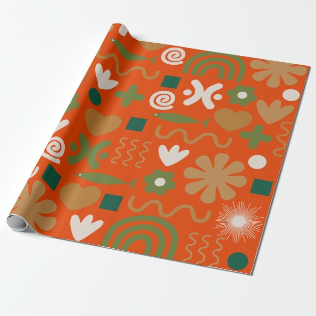 Scandinavian Rustic Retro Christmas Pattern  Wrapping Paper (Unrolled)