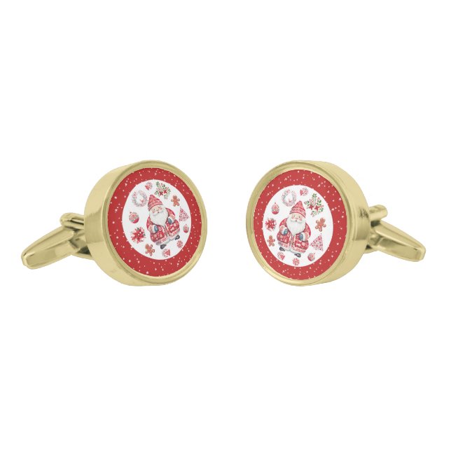 Scandinavian Santa Claus Red Cufflinks (Angled)