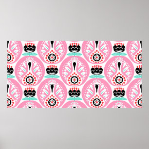 Scandinavian seamless folk art pattern with cute b poster