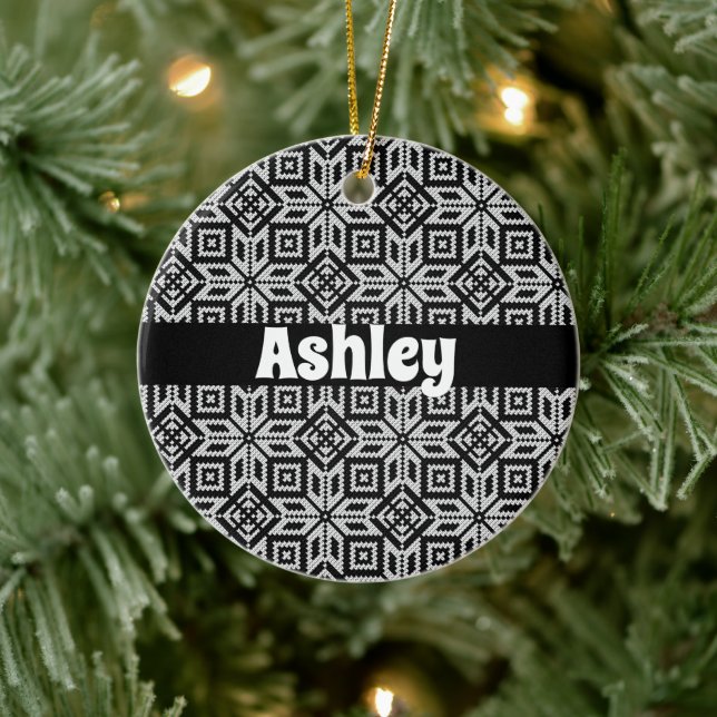 Scandinavian Selburose Christmas Pattern Ceramic Ornament (Tree)