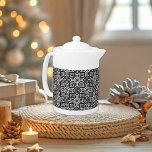 Scandinavian Selburose Christmas Pattern   Teapot<br><div class="desc">Beautiful teapot for the Winter features a festive Scandinavian / Norwegian Selburose Christmas variation knit pattern in black and white</div>