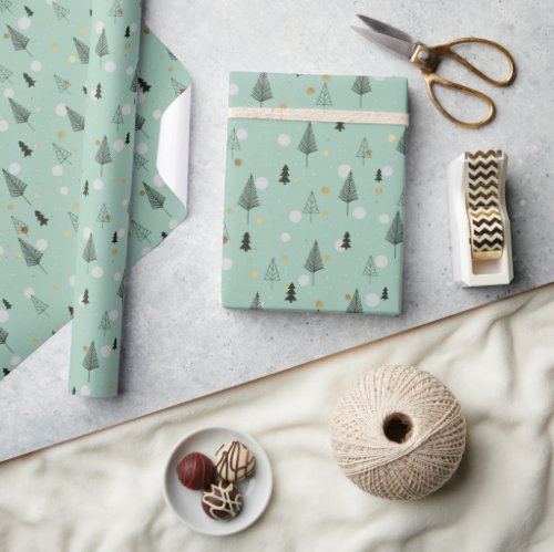 Scandinavian Sketched Winter Pine Trees Wrapping Paper