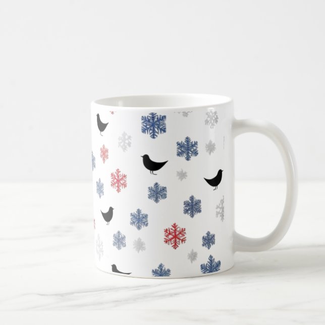 Scandinavian Snowfall – Minimalist Red, White  Coffee Mug (Right)