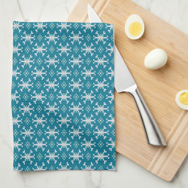 Scandinavian Snowflake Sweater Knit Pattern Kitchen Towel (Quarter Fold)
