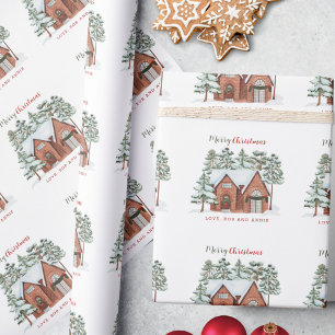 Scandinavian Snowy Cottage Custom Christmas Wrapping Paper