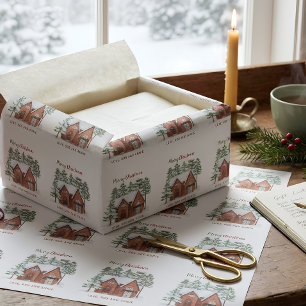 Scandinavian Snowy Cottage Custom Christmas Wrapping Paper