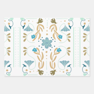 Scandinavian Spring Blue Floral Wrapping Paper Sheets
