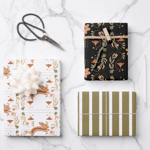 Scandinavian Spring Bunny Floral Wrapping Paper Sheets