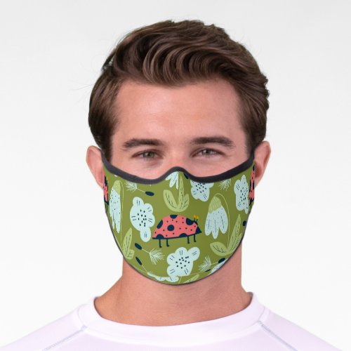 Scandinavian Spring Flowers with Ladybugs Premium Face Mask