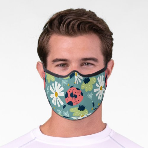 Scandinavian Spring Flowers with Ladybugs Premium Face Mask