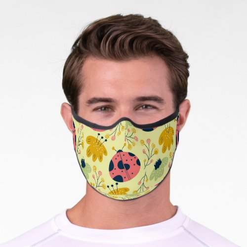 Scandinavian Spring Flowers with Ladybugs Premium Face Mask