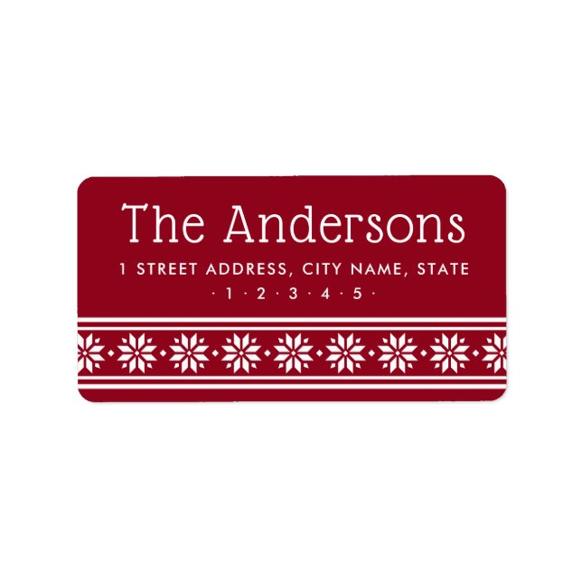 Scandinavian star border dark red return address label (Front)