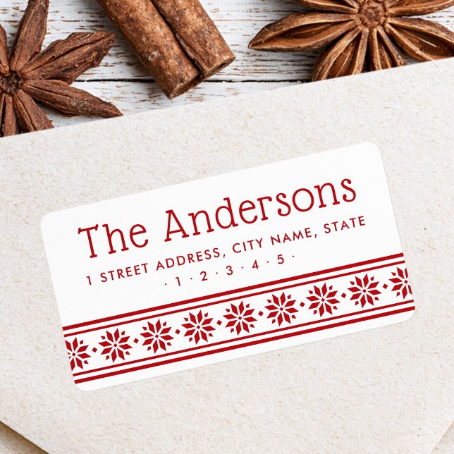 Scandinavian star border red white return address label (Scandinavian star border red white return address label)