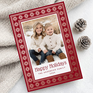Scandinavian star pattern border Happy Holidays Foil Holiday Card