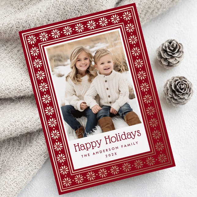 Scandinavian star pattern border Happy Holidays Foil Holiday Card (Scandinavian star pattern border Happy Holidays Foil Holiday Card)