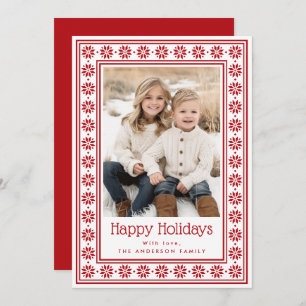 Scandinavian star pattern border Happy Holidays Holiday Card
