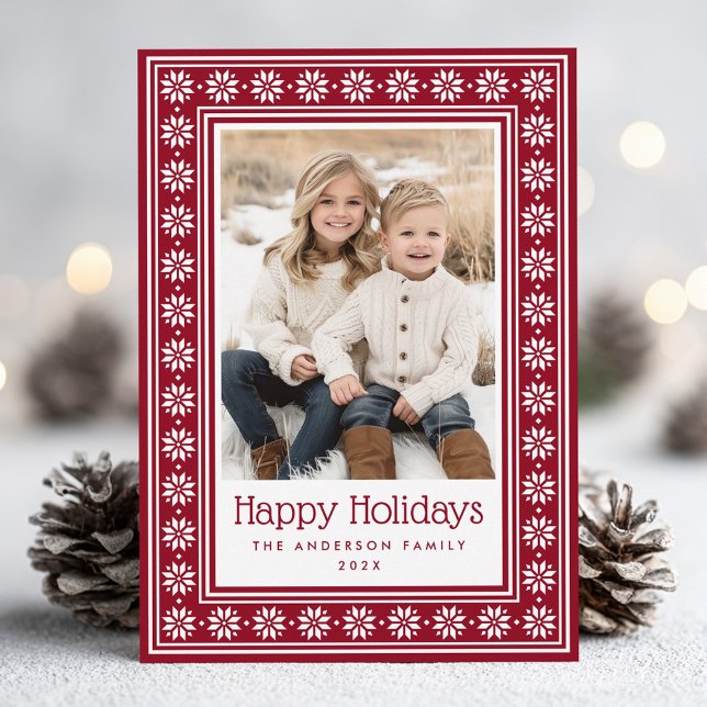 Scandinavian star pattern border Happy Holidays Holiday Card (Scandinavian star pattern border Happy Holidays Holiday Card)