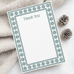 Scandinavian star pattern border pine green blank thank you card