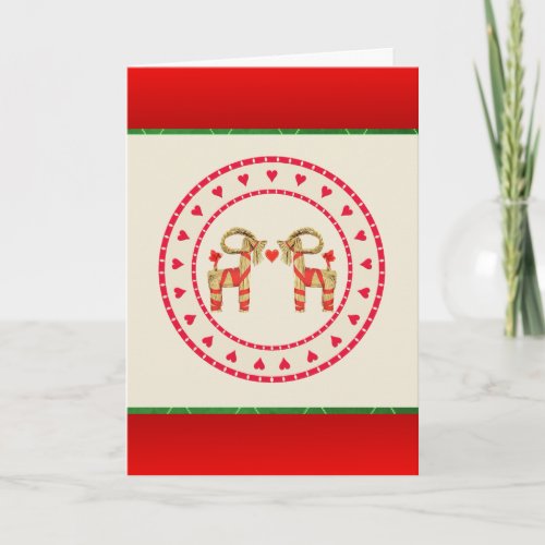 Scandinavian Straw Goats With Hearts Christmas Holiday Card