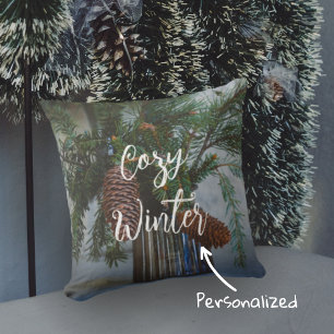 Scandinavian style Christmas spruce branch Throw Pillow