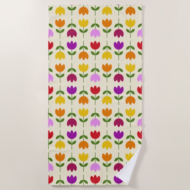 Scandinavian Style Col on Crm Flower Rpt Pattern Beach Towel (Front)