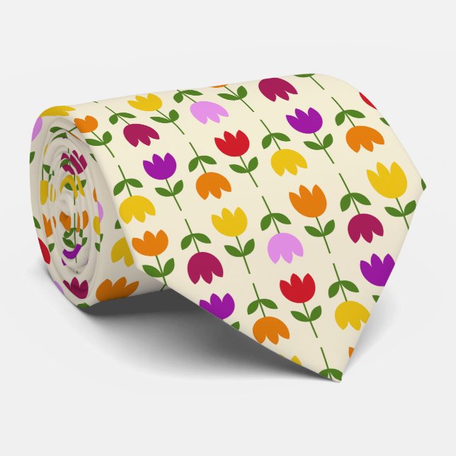 Scandinavian Style Col on Crm Flower Rpt Pattern Neck Tie (Rolled)