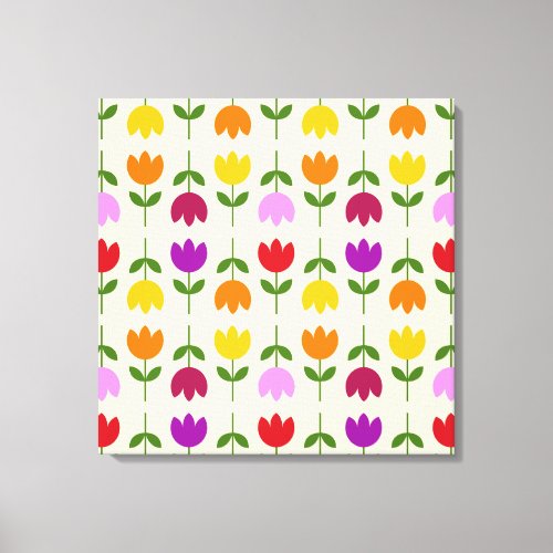 Scandinavian Style Colorful on Crm Flower Pattern Canvas Print