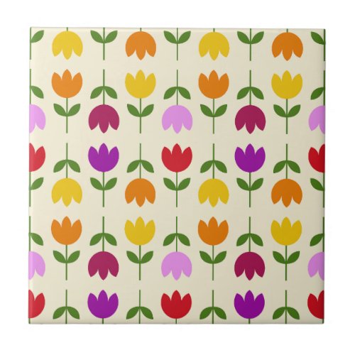 Scandinavian Style Colorful on Crm Flower Pattern Ceramic Tile