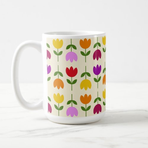 Scandinavian Style Colorful on Crm Flower Pattern Coffee Mug