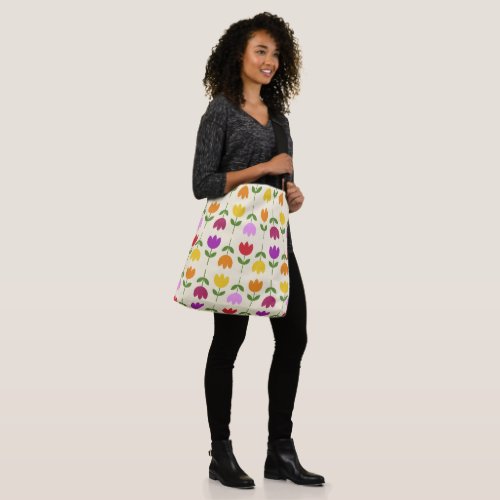 Scandinavian Style Colorful on Crm Flower Pattern Crossbody Bag