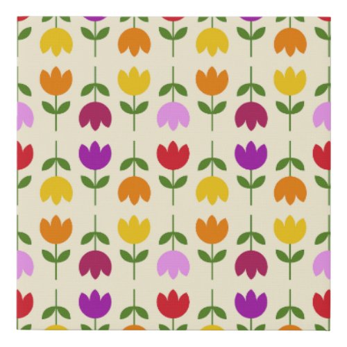 Scandinavian Style Colorful on Crm Flower Pattern Faux Canvas Print