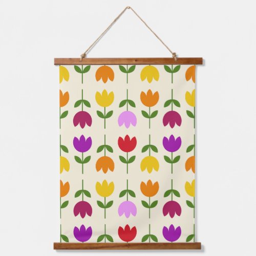 Scandinavian Style Colorful on Crm Flower Pattern Hanging Tapestry