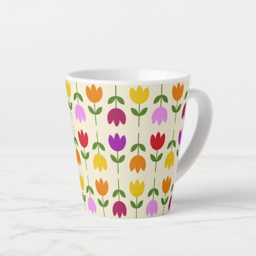 Scandinavian Style Colorful on Crm Flower Pattern Latte Mug