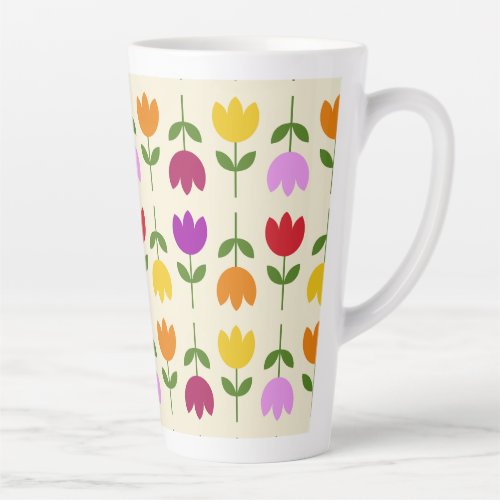 Scandinavian Style Colorful on Crm Flower Pattern Latte Mug