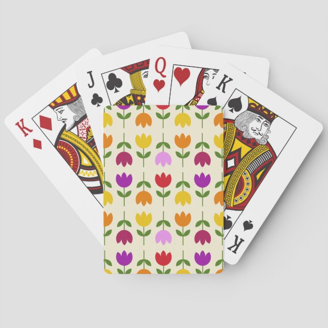 Scandinavian Style Colorful on Crm Flower Pattern Poker Cards (Back)