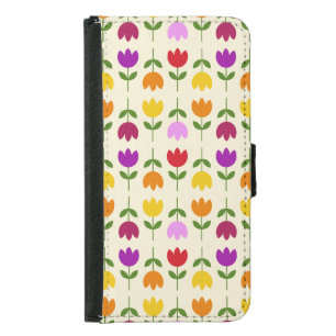 Scandinavian Style Colorful on Crm Flower Pattern Samsung Galaxy S5 Wallet Case