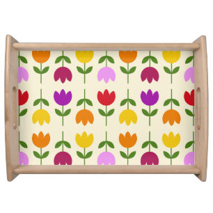 Scandinavian Style Colorful on Crm Flower Pattern Serving Tray