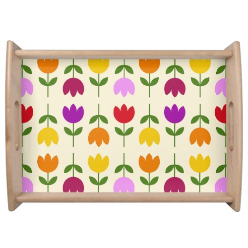 Scandinavian Style Colorful on Crm Flower Pattern Serving Tray