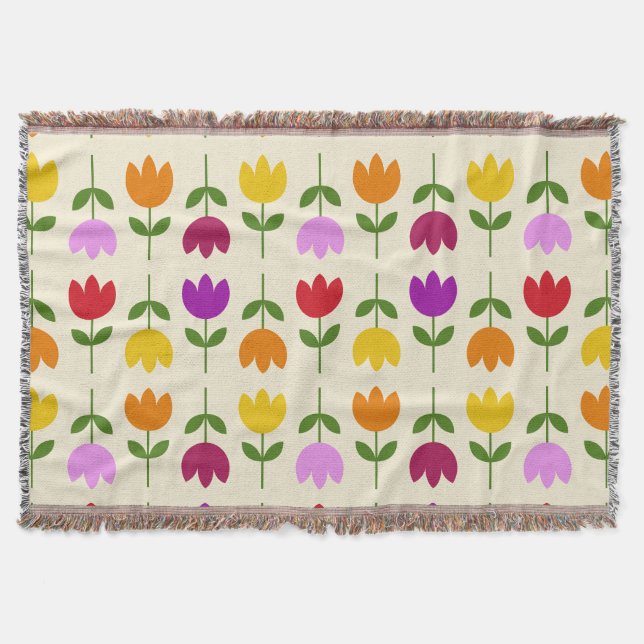 Scandinavian Style Colorful on Crm Flower Pattern Throw Blanket (Front)