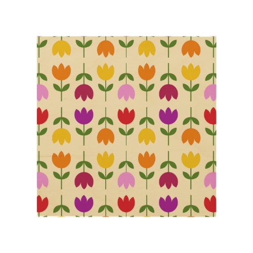 Scandinavian Style Colorful on Crm Flower Pattern Wood Wall Art