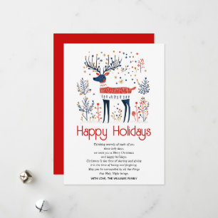 Scandinavian style deer red blue Christmas  Holiday Card