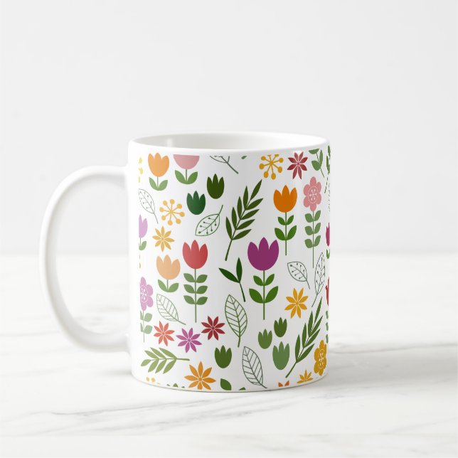 Scandinavian Style Flora & Fauna Big Pattern Coffee Mug (Left)