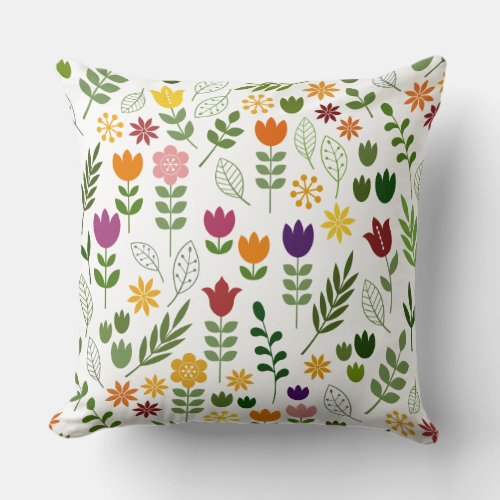 Scandinavian Style Flora  Fauna Big Pattern Throw Pillow